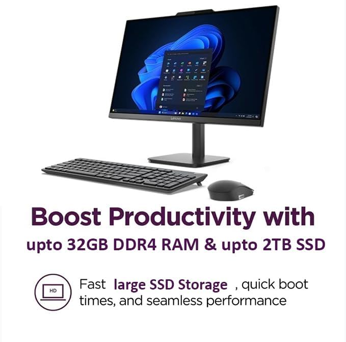 Lenovo AIO 24" FHD All-in-One Desktop Computer, Lifetime Office 365 for Web, Intel 4-Core Processor, 8GB DDR4 RAM, 512GB PCIe SSD, WiFi 6, Bluetooth 5.2, HDMI, Onyx Black, KB, Windows 11 Home