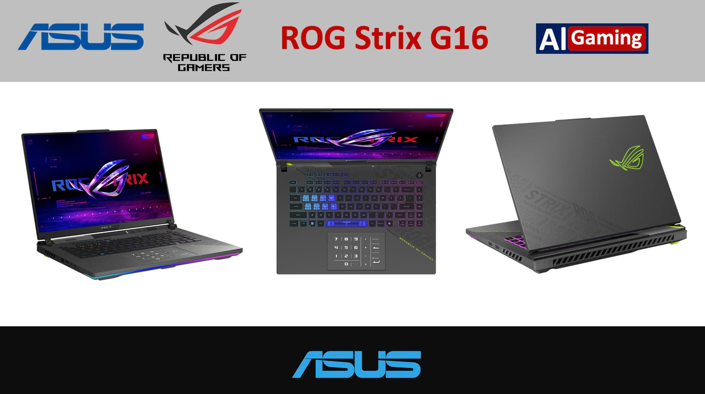 ASUS ROG Strix G16 AI Gaming Laptop 16.0" 240Hz IPS WQXGA Display (AMD Ryzen 9 9955HX, GeForce RTX 5070 8GB, 64GB DDR5, 1TB PCIe SSD, RGB KB, WiFi 6E, Win 11 Pro) w/DKZ USB Port Expander