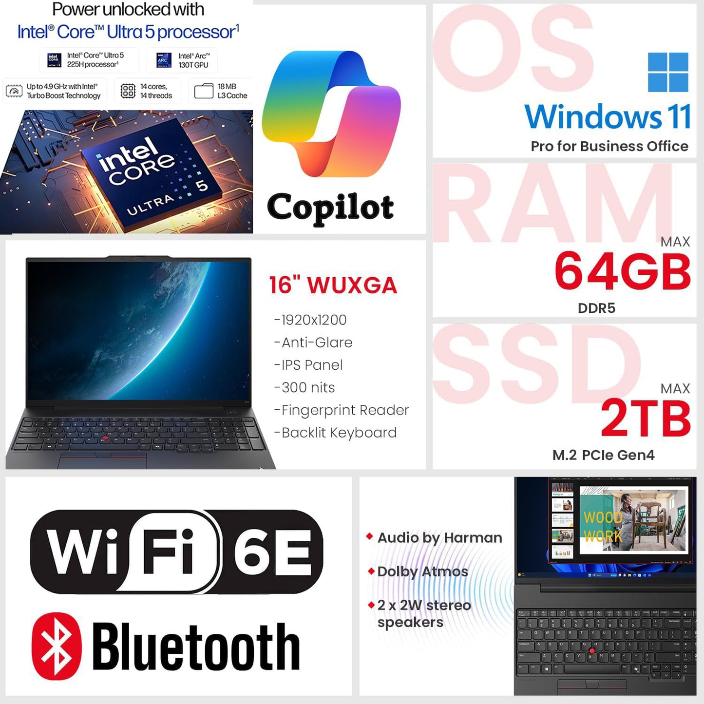 Lenovo ThinkPad E16 Laptop Computer for Business, Intel Ultra 5 225H (up to 4.9 GHz), 16GB DDR5 & 512GB PCIe SSD, Triple 4K Display Output, Fingerprint Reader, Windows 11 Pro, Carbon Black