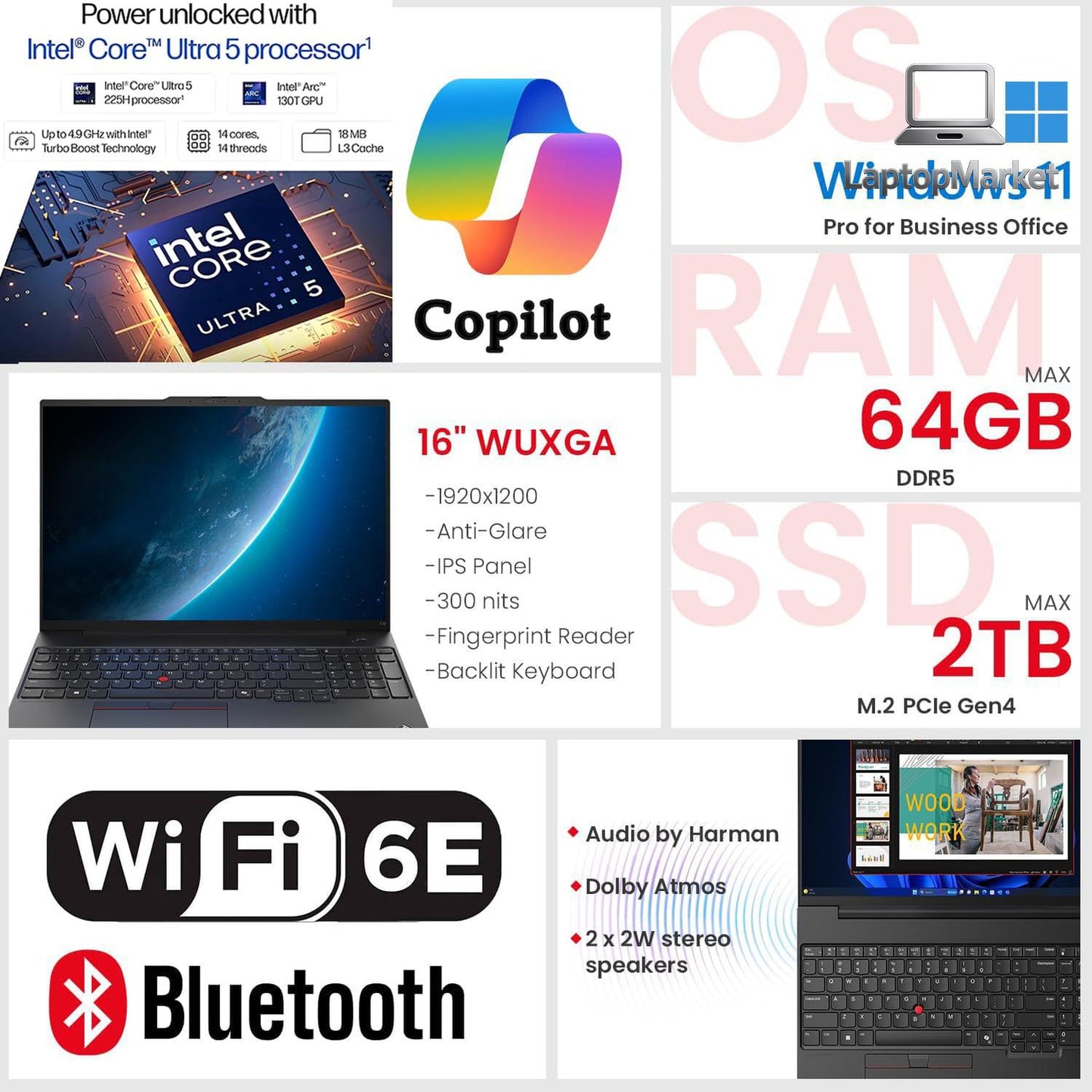 Lenovo ThinkPad E16 Laptop Computer for Business, Intel Ultra 5 225H (up to 4.9 GHz), 16GB DDR5 & 512GB PCIe SSD, Triple 4K Display Output, Fingerprint Reader, Windows 11 Pro, Carbon Black