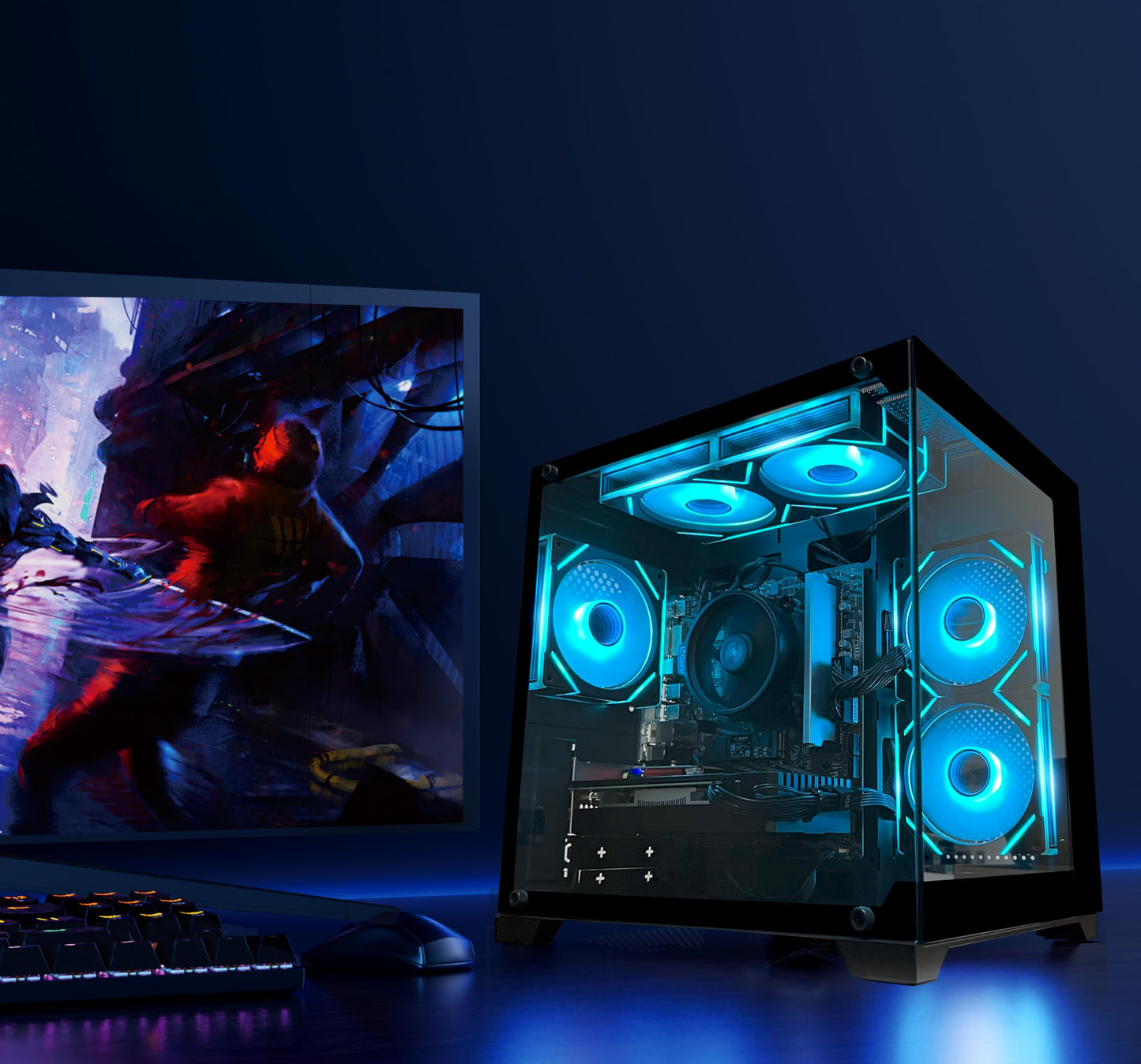 SKYESEV Gaming PC Desktop Computer, AMD Ryzen 5 5500, RX6500XT 4GB Graphics, 16GB DDR4 RAM, 512GB NVMe SSD, ARGB Fans, Game Design Office