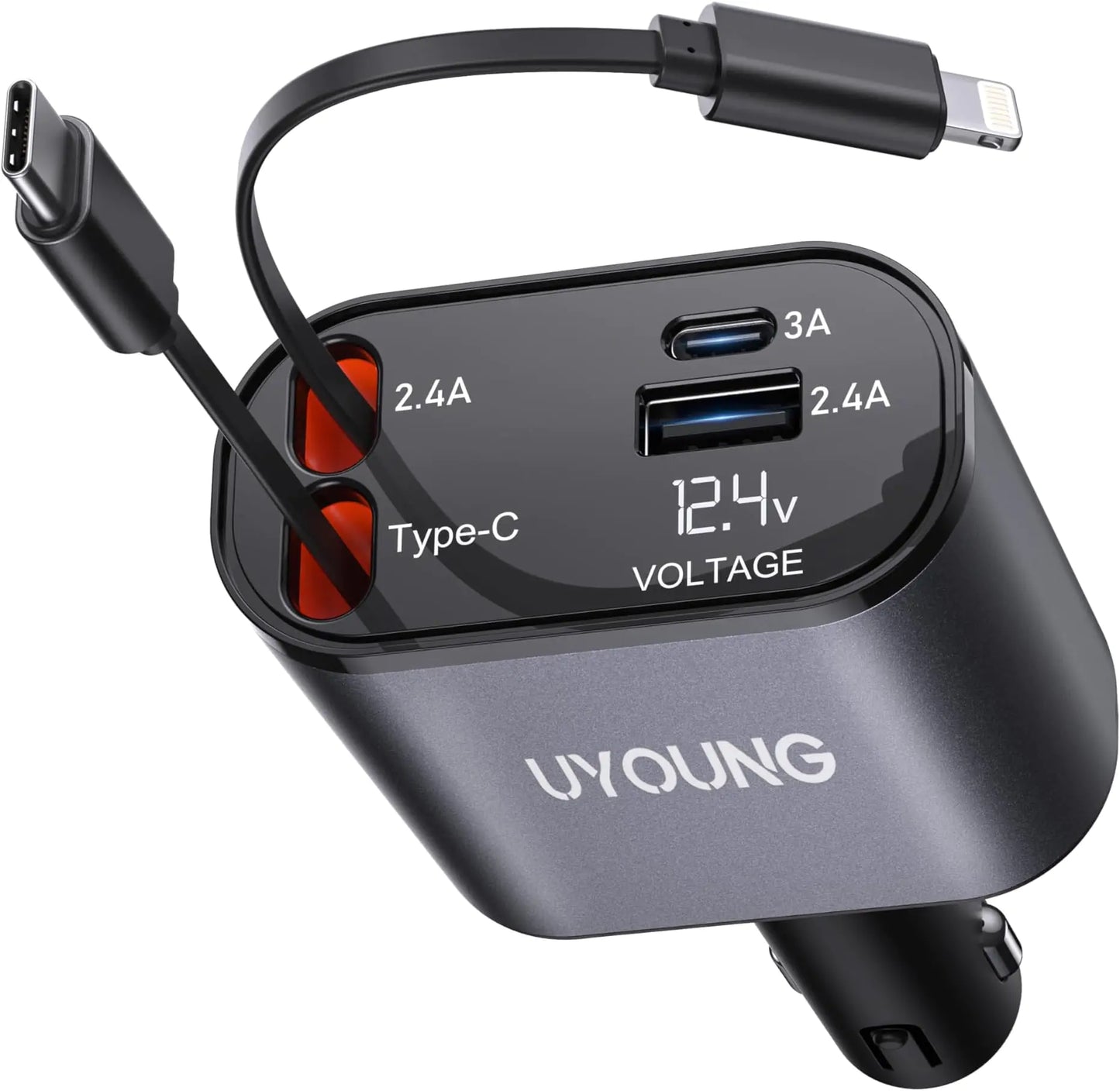 Retractable Car Charger, 4 in 1 Fast Car Phone Charger 66W