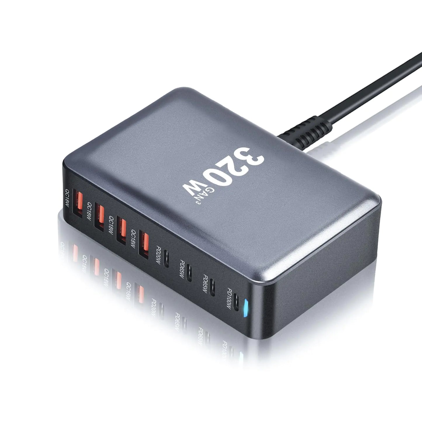 SITONG 320W GaN III 8 Ports USB C Fast Charging Station Hub Block Portable Wall PD Charger Power Adapter with 4 USB-C + 4 USB-A 100W Port for MacBook Pro/Air iPhone 15 14 13 12 11 Galaxy S24 S23