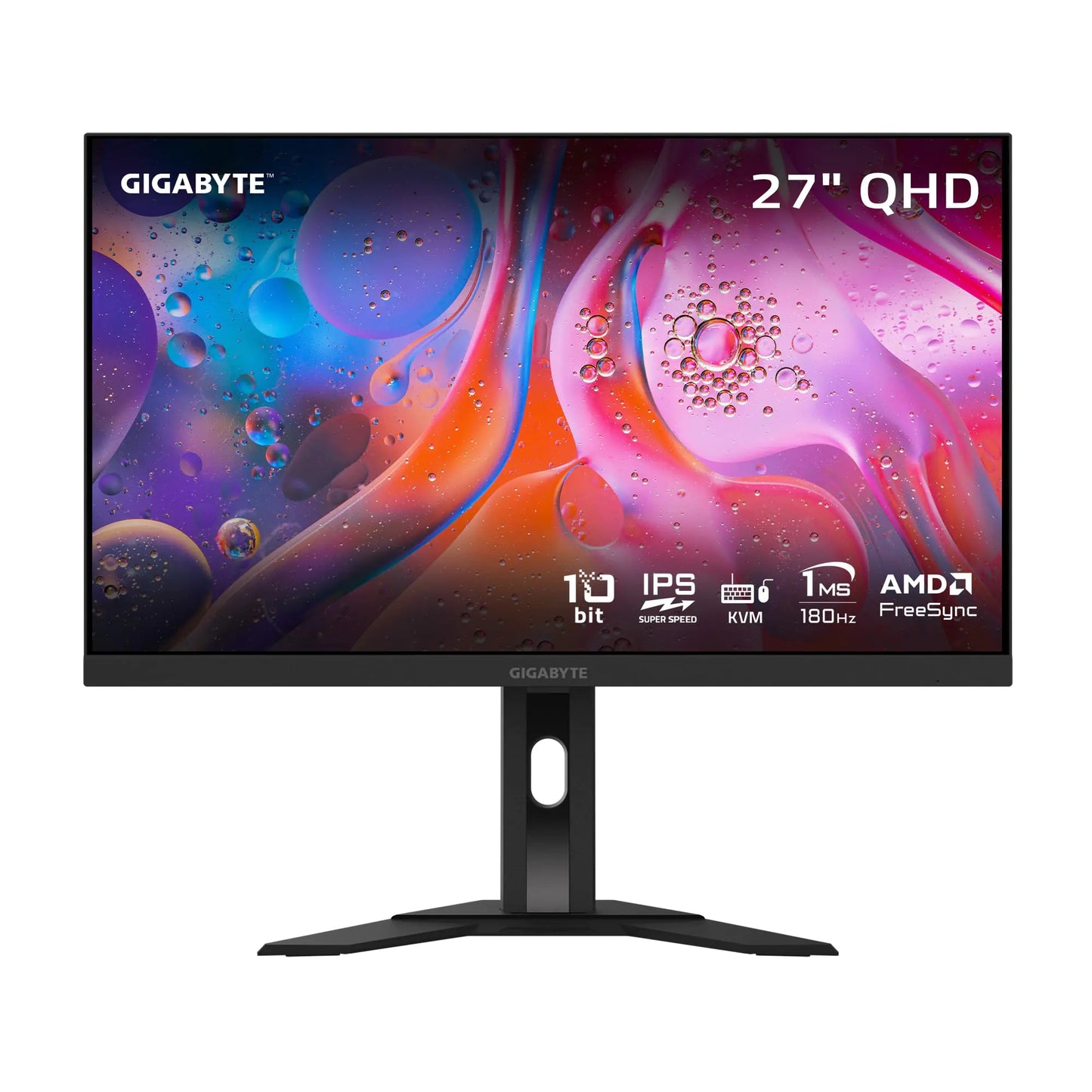 GIGABYTE - M27Q Advanced (US) - 27" SS IPS Gaming Monitor - QHD 2560x1440-180Hz - 1ms MPRT - AMD FreeSync - Type C KVM - HDMI DP Type C - Height Adjustable - Black