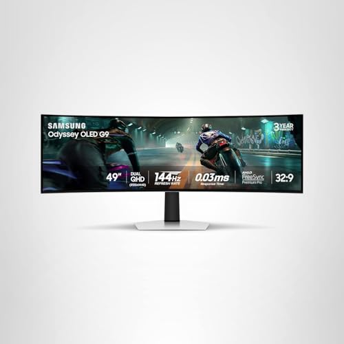 Samsung 49" Odyssey OLED G9 (G91SD) Dual QHD QD-OLED G-Sync Compatible Curved Gaming Monitor, 144Hz, 0.03ms, AMD FreeSync Premium Pro, Ergonomic Stand, 3 Year Warranty, LS49DG910SNXZA, 2024