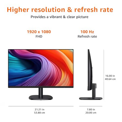 Basics 24 Inch (23.8 inch viewable) Monitor, FHD 1080P, Max 100Hz, VESA Compatible, Built-in Speakers, Black