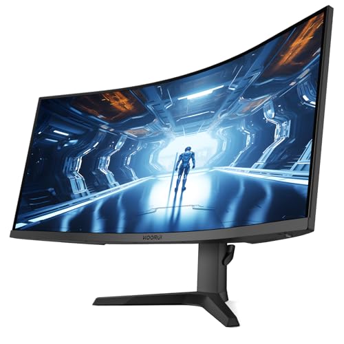 KOORUI 34-inch Curved Ultrawide WQHD 3440×1440 Gaming Monitor, 180Hz 1000R- PIP/PBP, 1ms(MPRT), HDR400, DCI-P3 95%, FreeSync Premium, 1 x DP 1.4 & 2 x HDMI 2.0, Tilt Height Swivel Adjustment, 34E6UC