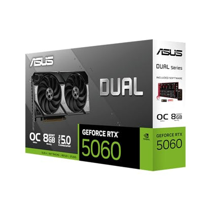 ASUS Dual GeForce RTX™ 5060 8GB GDDR7 OC Edition (PCIe 5.0, 8GB GDDR7, DLSS 4, HDMI 2.1b, DisplayPort 2.1b, 2.5-Slot Design, Axial-tech Fan Design, 0dB Technology, and More)