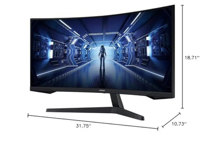 SAMSUNG 34' Odyssey G5 Ultra-Wide Gaming Monitor with 1000R Curved Screen, 165Hz, 1ms, FreeSync Premium, Large Display, Eye Comfort, Multiple Ports, WQHD, LC34G55TWWNXZA, Black