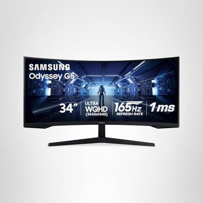 SAMSUNG 34' Odyssey G5 Ultra-Wide Gaming Monitor with 1000R Curved Screen, 165Hz, 1ms, FreeSync Premium, Large Display, Eye Comfort, Multiple Ports, WQHD, LC34G55TWWNXZA, Black