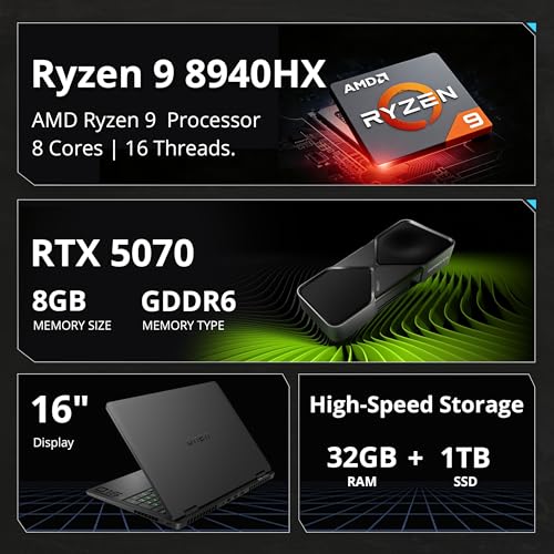 HP Omen 16" Gaming Laptop, AMD Ryzen 9 8940HX, GeForce RTX 5070 Graphics, 32GB DDR5, 2TB Storage(1TB SSD&1TB Docking Station Set), FHD 144Hz Display, Backlit Keyboard, Copilot, Win 11 Pro, Black
