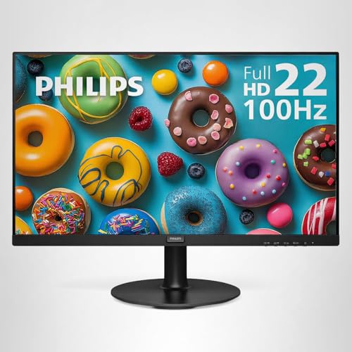 Philips 221V8LB 22 inch Class Thin Full HD (1920 x 1080) Monitor, 100Hz Refresh Rate, VESA, HDMI x1, VGA x1, LowBlue Mode, Adaptive Sync, 4 Year Advance Replacement Warranty