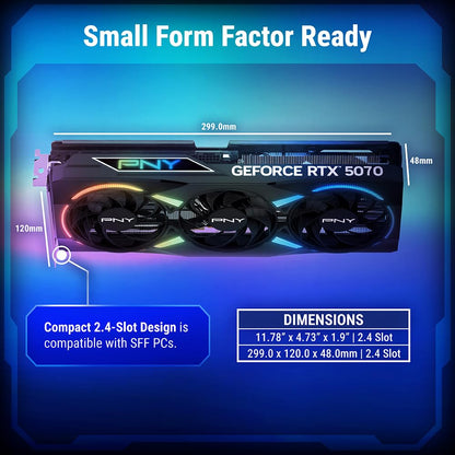 PNY NVIDIA GeForce RTX™ 5070 Epic-X™ ARGB OC Triple Fan, Graphics Card (12GB GDDR7, 192-bit, Boost Speed: 2685 MHz, SFF-Ready, PCIe® 5.0, HDMI®/DP 2.1, 2.4-Slot, Blackwell Architecture, DLSS 4)