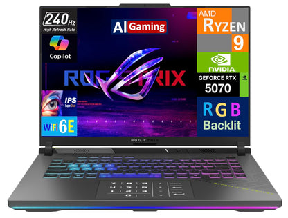 ASUS ROG Strix G16 AI Gaming Laptop 16.0" 240Hz IPS WQXGA Display (AMD Ryzen 9 9955HX, GeForce RTX 5070 8GB, 64GB DDR5, 1TB PCIe SSD, RGB KB, WiFi 6E, Win 11 Pro) w/DKZ USB Port Expander
