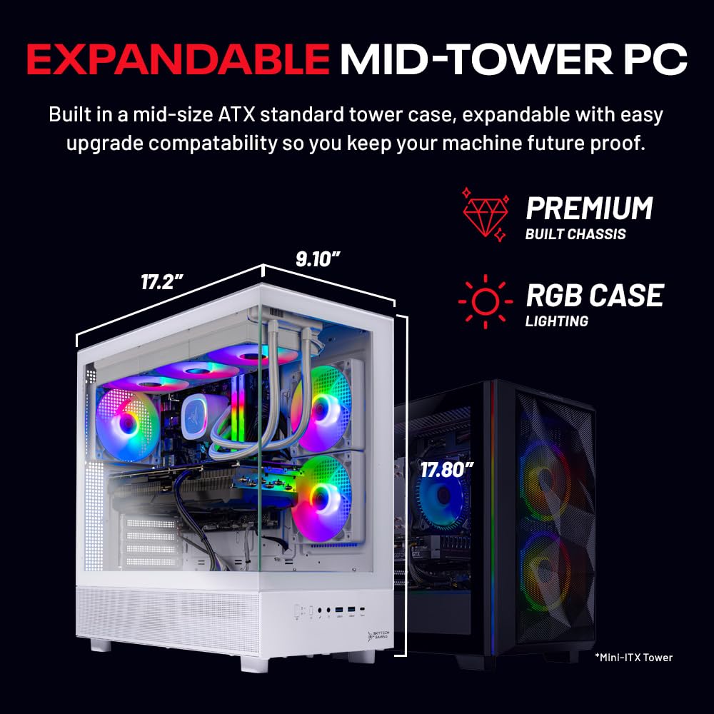 NEW Skytech Gaming Azure 3 Desktop PC, Ryzen 7 9700X 3.8 GHz (5.5GHz), NVIDIA RTX 4060 8GB, 1TB NVMe SSD, 16GB DDR5 RAM 6000, 650W Gold PSU, 360mm ARGB AIO, Wi-Fi, Win 11