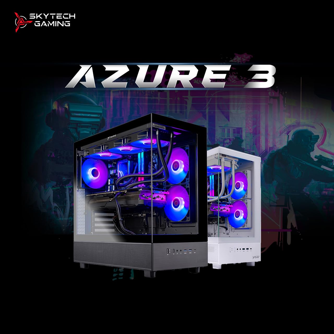 NEW Skytech Gaming Azure 3 Gaming PC, AMD Ryzen 7 5700 3.7GHz, NVIDIA RTX 5060, 1TB NVMe SSD, 32GB DDR4 RAM 3200, 650W Gold PSU, Wi-Fi, Win 11, Desktop