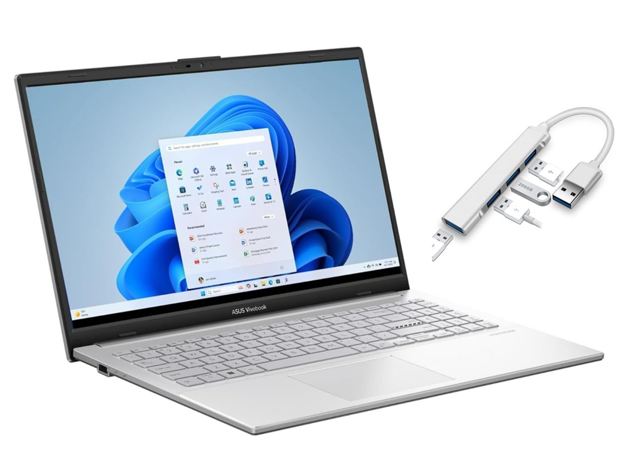 ASUS Vivobook 15.6" FHD PC Laptop|AMD Ryzen 5 7520U(Beat i7-1255U)|AMD Radeon Graphics|WIFI5|Cool Silver| 16GB RAM DDR5 | 512GB SSD | Windows 11 Home | Bundle with USB 3.0 Hub