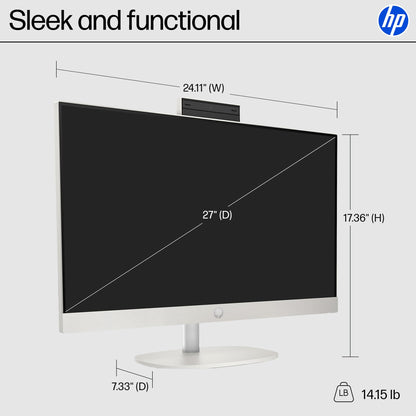 HP 27" FHD Touchscreen All-in-One Desktop Computer, 16GB DDR5 RAM, 1TB SSD, AMD Ryzen 5 7520U Processor, WiFi6, Wireless Keyboard & Mouse, Windows 11