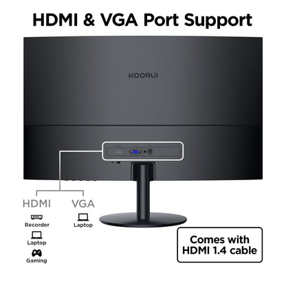 KOORUI 27 Inch Curved Monitor FHD 1080P 75Hz Computer Monitors, 1500R PC Screen with HDMI VGA, TÜV Rheinland Certified, Tilt Adjustable,1500R, Eye Care, Black, 27N5CA