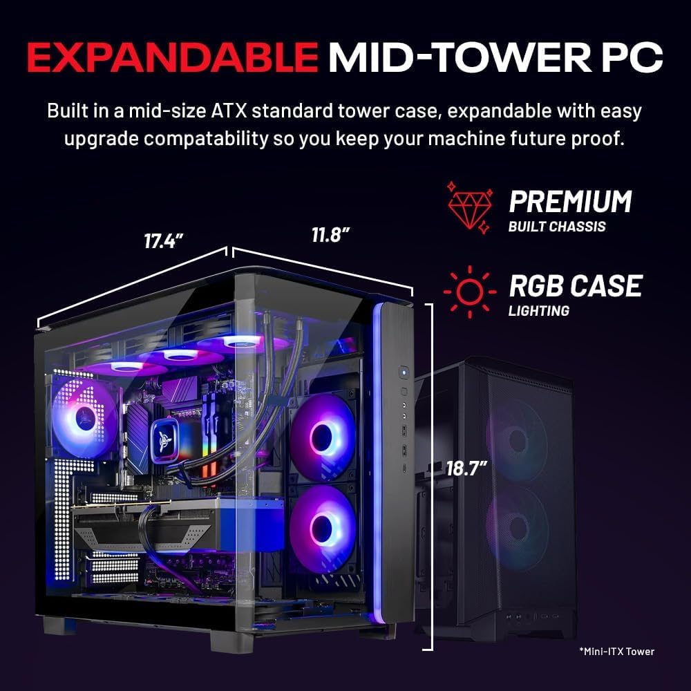 NEW Skytech King 95 Gaming PC Desktop, Ryzen 7 9800X3D 4.7 GHz (5.2 GHz Turbo Boost), NVIDIA RTX 5070 12GB GDDR7, 1TB Gen4 SSD, 32GB DDR5 RAM 6000 RGB, 850W Gold PSU, 360mm ARGB AIO, Wi-Fi, Win 11 Home