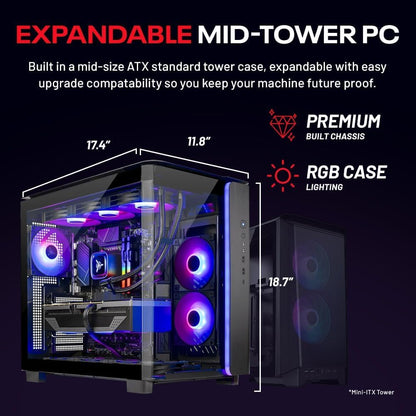 NEW Skytech King 95 Gaming PC Desktop, Ryzen 7 9800X3D 4.7 GHz (5.2 GHz Turbo Boost), NVIDIA RTX 5070 12GB GDDR7, 1TB Gen4 SSD, 32GB DDR5 RAM 6000 RGB, 850W Gold PSU, 360mm ARGB AIO, Wi-Fi, Win 11 Home
