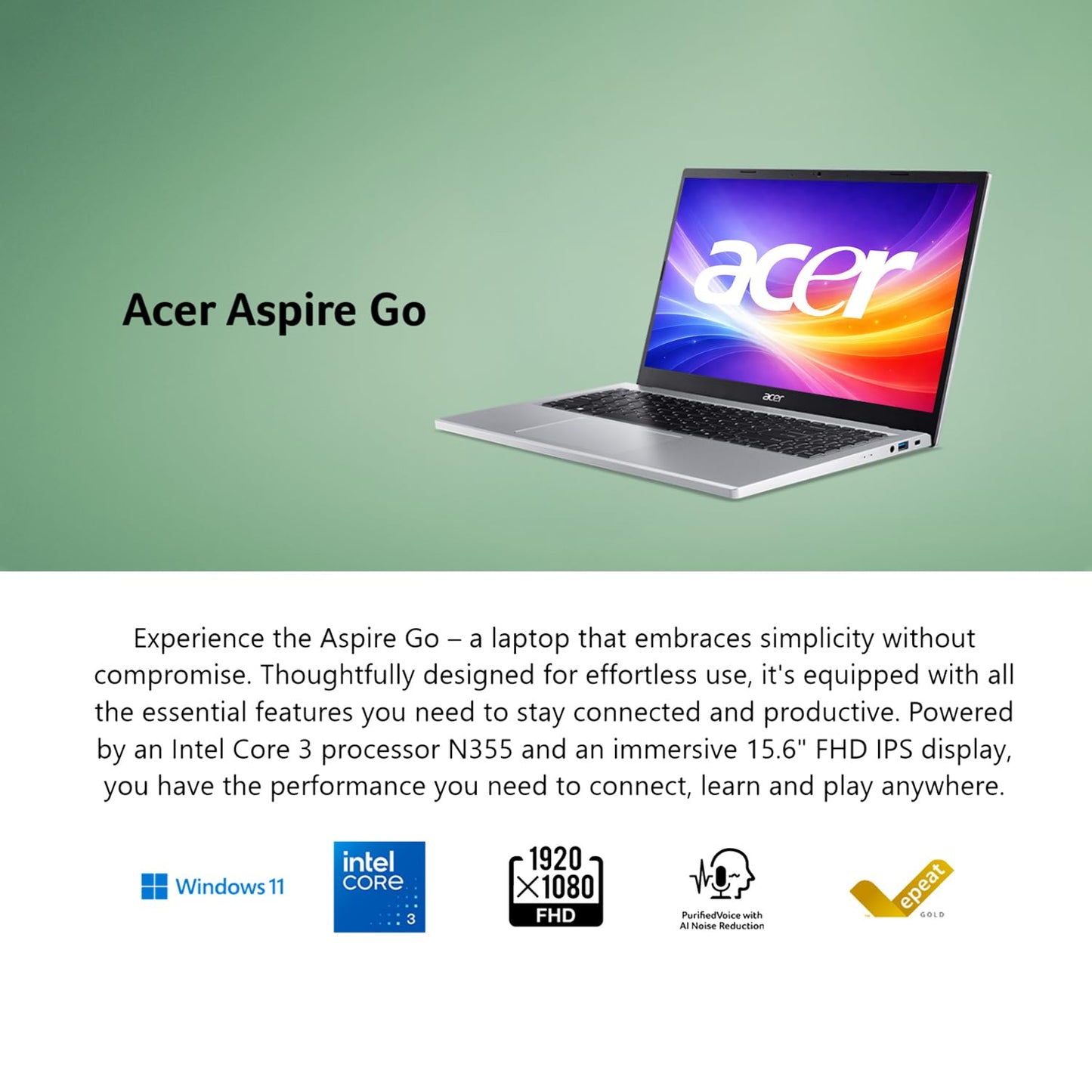 acer Aspire Go 15 AI Ready Laptop w/Microsoft 365 for The Web, Intel Core 3 N355(Beats i7-1165G7), 15.6” FHD, 8GB DDR5 RAM, 628GB(128GB SSD+500GB External Drive), Windows 11, WOWPC Bundle, no Mouse