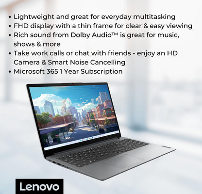 New Lenovo IdeaPad 1 Student Laptop, 15.6" FHD Display, Intel Dual Core Processor, 12GB RAM, 512GB SSD + 128GB eMMC, 1 Year Office 365, Wi-Fi 6, Webcam, Bluetooth, SD Card Reader, Windows 11 Home, Grey