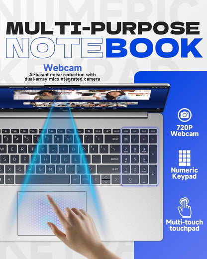 HP New 15.6 inch Laptop Computer, 2026 Edition, Intel High-Performance 4 cores N100 CPU, 128GB SSD, Windows 11 Pro with Office 365 for The Web