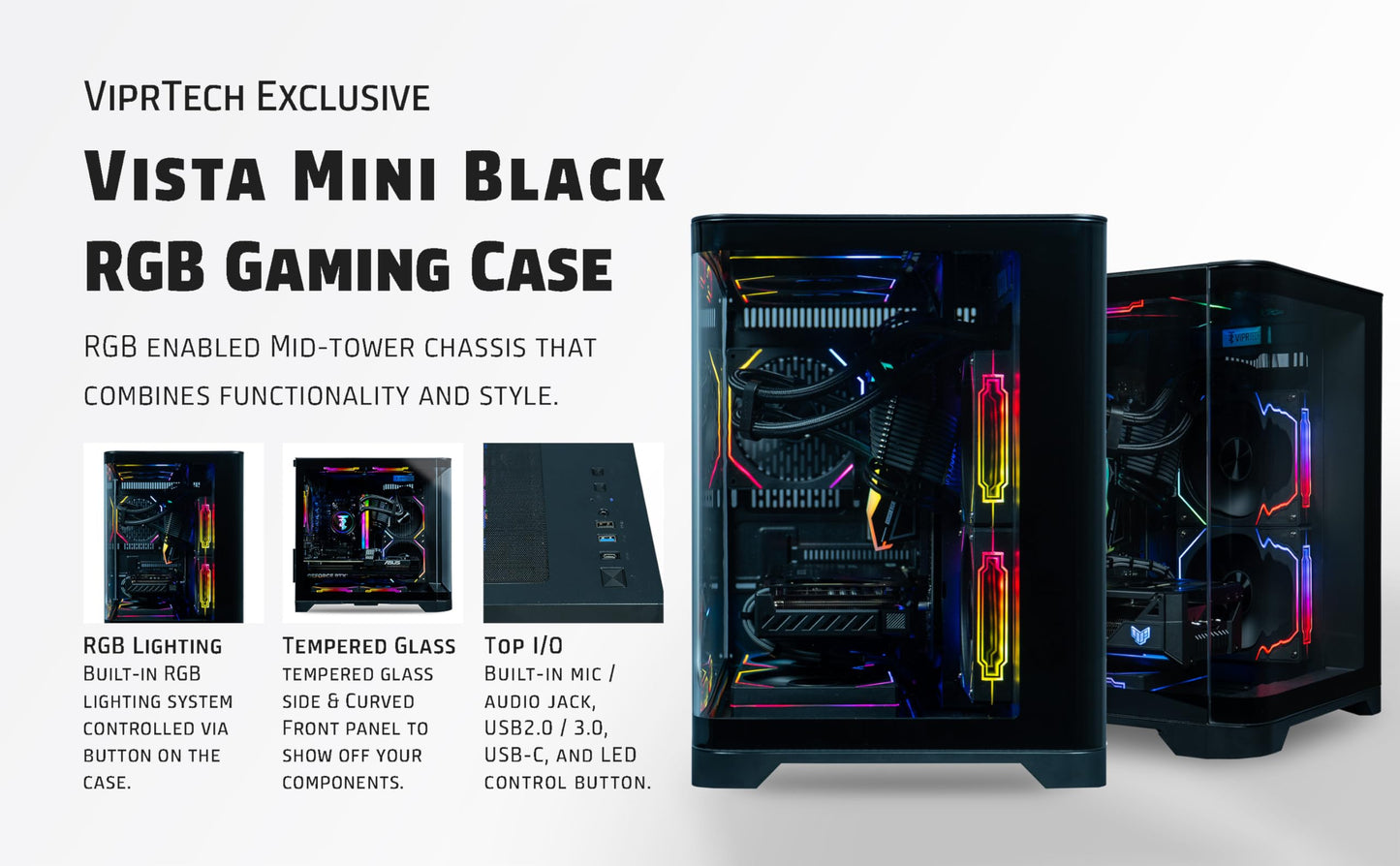 ViprTech Reaper 2.5 Liquid-Cooled PC - AMD Ryzen 7 8700F (5.0Ghz Turbo), AMD RX 9060 XT 16GB, 16GB DDR5 RAM, 1TB NVMe SSD, 800W Gold PSU, VR-Ready, WiFi BT, Win 11, Gaming Desktop Computer, Black