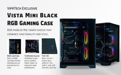 ViprTech Reaper 2.5 Liquid-Cooled PC - AMD Ryzen 7 8700F (5.0Ghz Turbo), AMD RX 9060 XT 16GB, 16GB DDR5 RAM, 1TB NVMe SSD, 800W Gold PSU, VR-Ready, WiFi BT, Win 11, Gaming Desktop Computer, Black