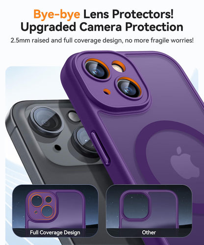 CANSHN Magnetic for iPhone 14 Case, Upgraded [Full Camera Protection] [Compatible with Magsafe] [Translucent Matte] Shockproof Protective Phone Case for iPhone 14 6.1" - Deep Purple