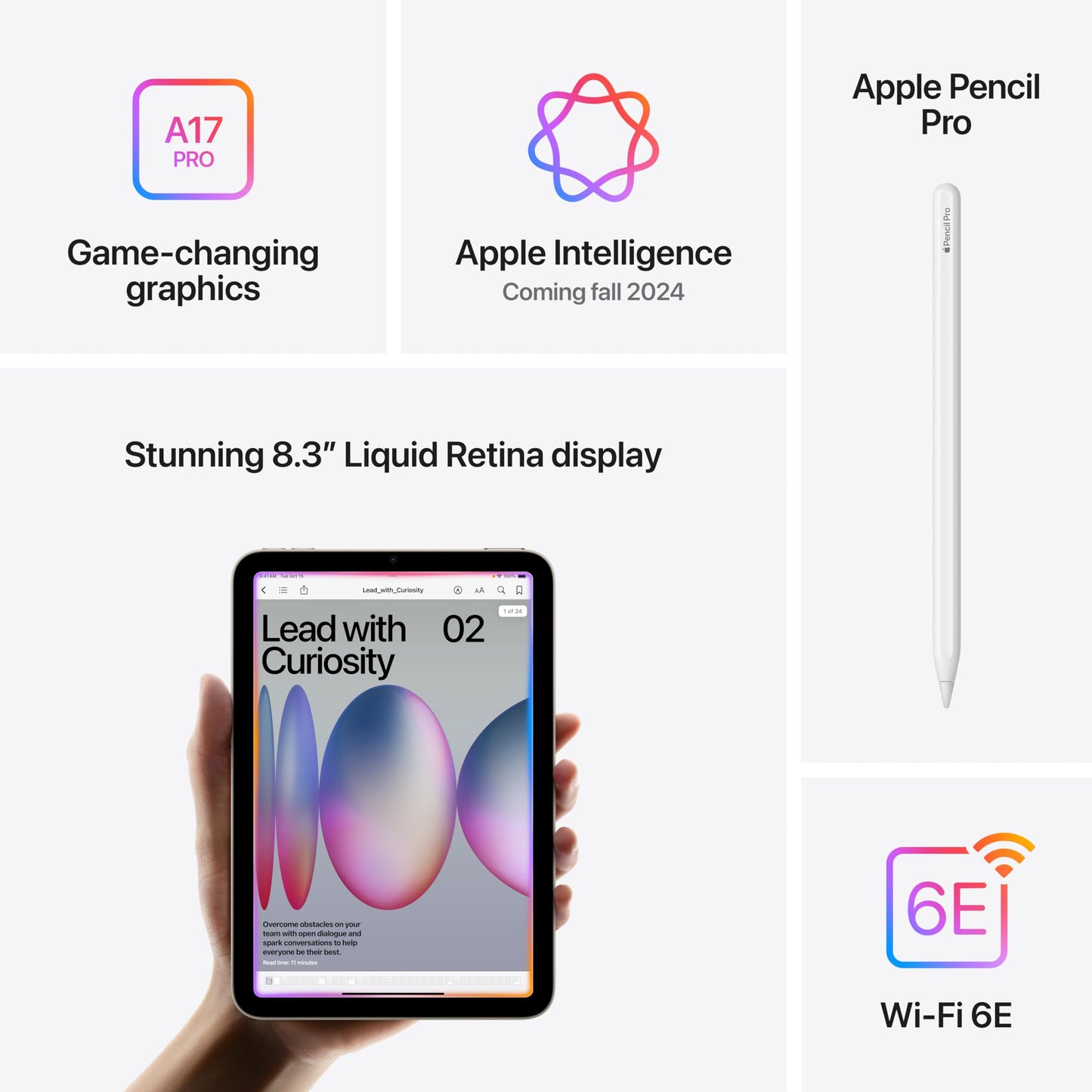 Apple iPad mini (A17 Pro): Apple Intelligence, 8.3-inch Liquid Retina Display, 128GB, Wi-Fi 6E, 12MP Front/12MP Back Camera, Touch ID, All-Day Battery Life — Blue