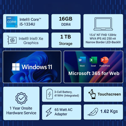 Dell Inspiron 15.6" 2K Touchscreen Business Laptop, 13th Gen Intel Core i5 (Beat i7-1250U), 16GB RAM, 512GB External and 256GB SSD Storage, Win 11, Office 365 for Web, USB-C, no Mouse