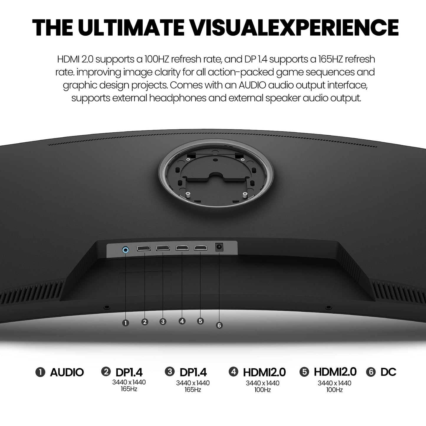 CRUA 34Inch Ultrawide Gaming Monitor, WQHD(3440 * 1440P) 144Hz/165Hz Curved Monitor,120% sRGB, Computer Monitor That Supports AMD Freesync, Wall Mountable Installs(HDMI, DP)-Black