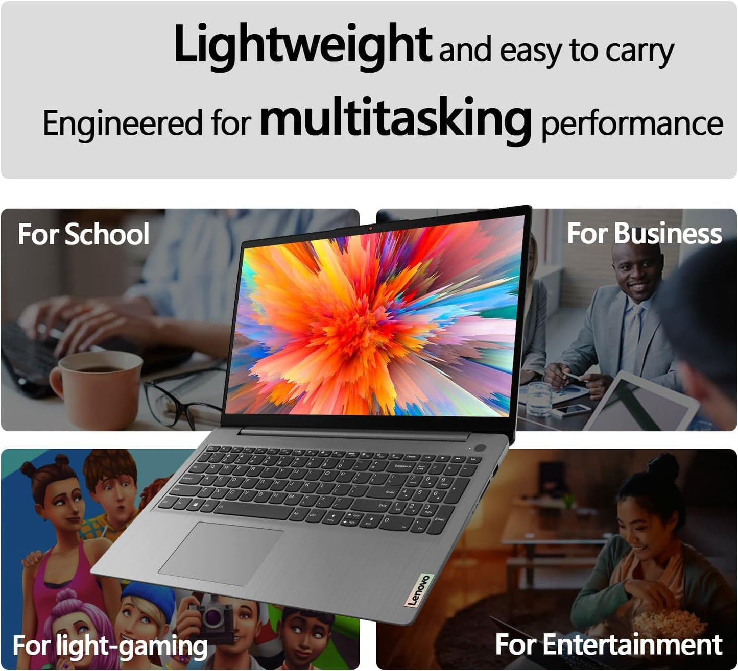 New Lenovo IdeaPad 1 Student Laptop, 15.6" FHD Display, Intel Dual Core Processor, 12GB RAM, 512GB SSD + 128GB eMMC, 1 Year Office 365, Wi-Fi 6, Webcam, Bluetooth, SD Card Reader, Windows 11 Home, Grey