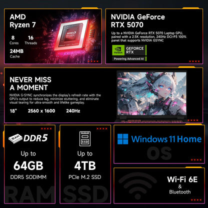 ASUS TUF A18 5070 Gaming Laptop, 18" WQXGA 240Hz Display, AMD Ryzen 7 260 (Beats Intel i7-14700), NVIDIA RTX 5070, 64GB RAM, 2TB SSD, RGB Backlit KB, Bundle with PCO Laptop Cooler