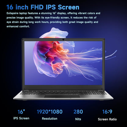 Exilapsire 16 inch Laptop Computer,8GB RAM 256GB SSD Storage Laptop PC,with AMD A9 Processor(up to 3.2GHz),IPS FHD Display,Win11 Pro,Students & Work Notebook Computer,9000mAh Battery,Cooling System
