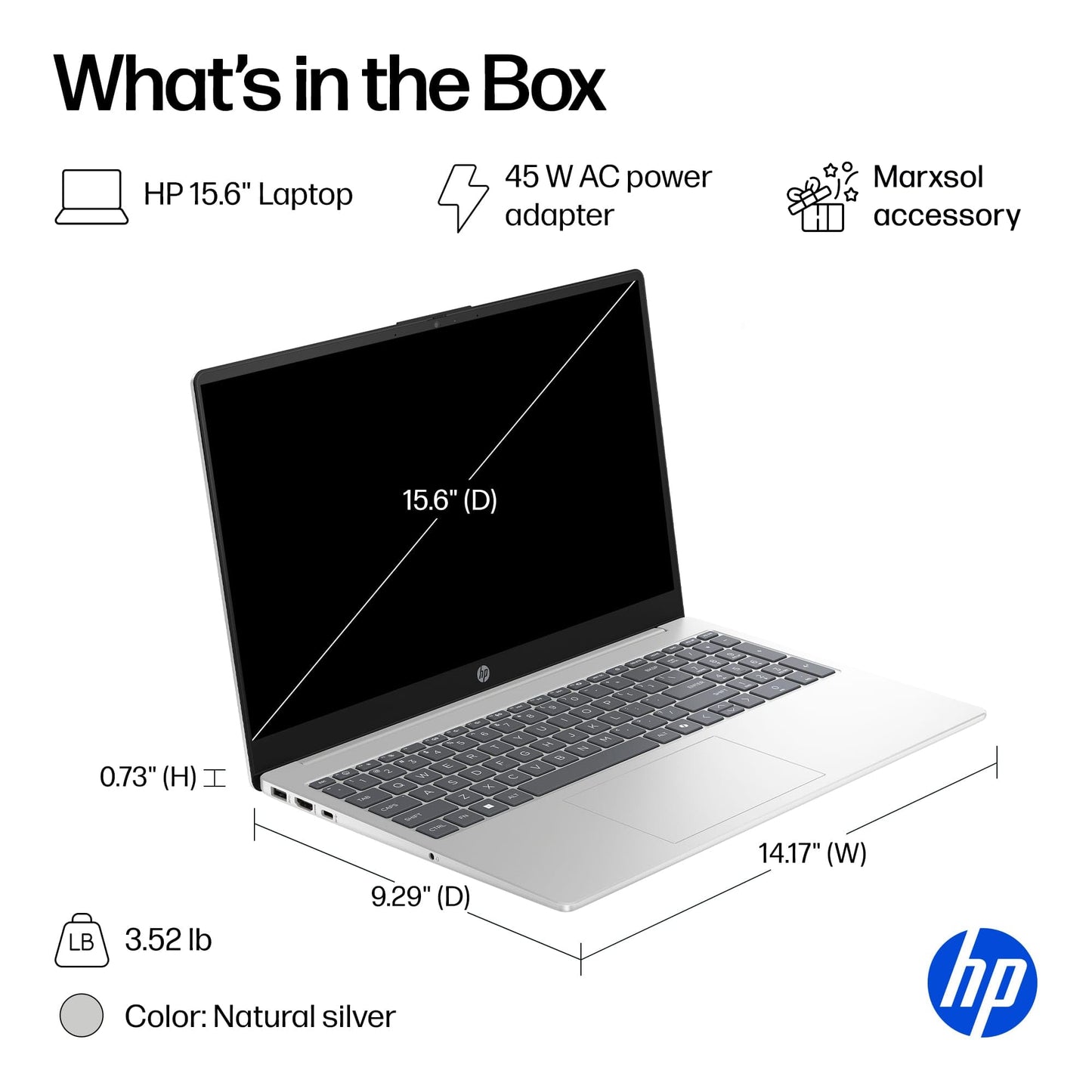 HP 15.6” Laptop Computer 2025-2026 Edition Student Business, Lifetime MS Office, 8-Core Intel i3 CPU, 16GB RAM, 628GB Storage (128GB UFS+500GB Ext), Wi-Fi 6, Long Battery, MarxsolAccessory, Win 11 Pro