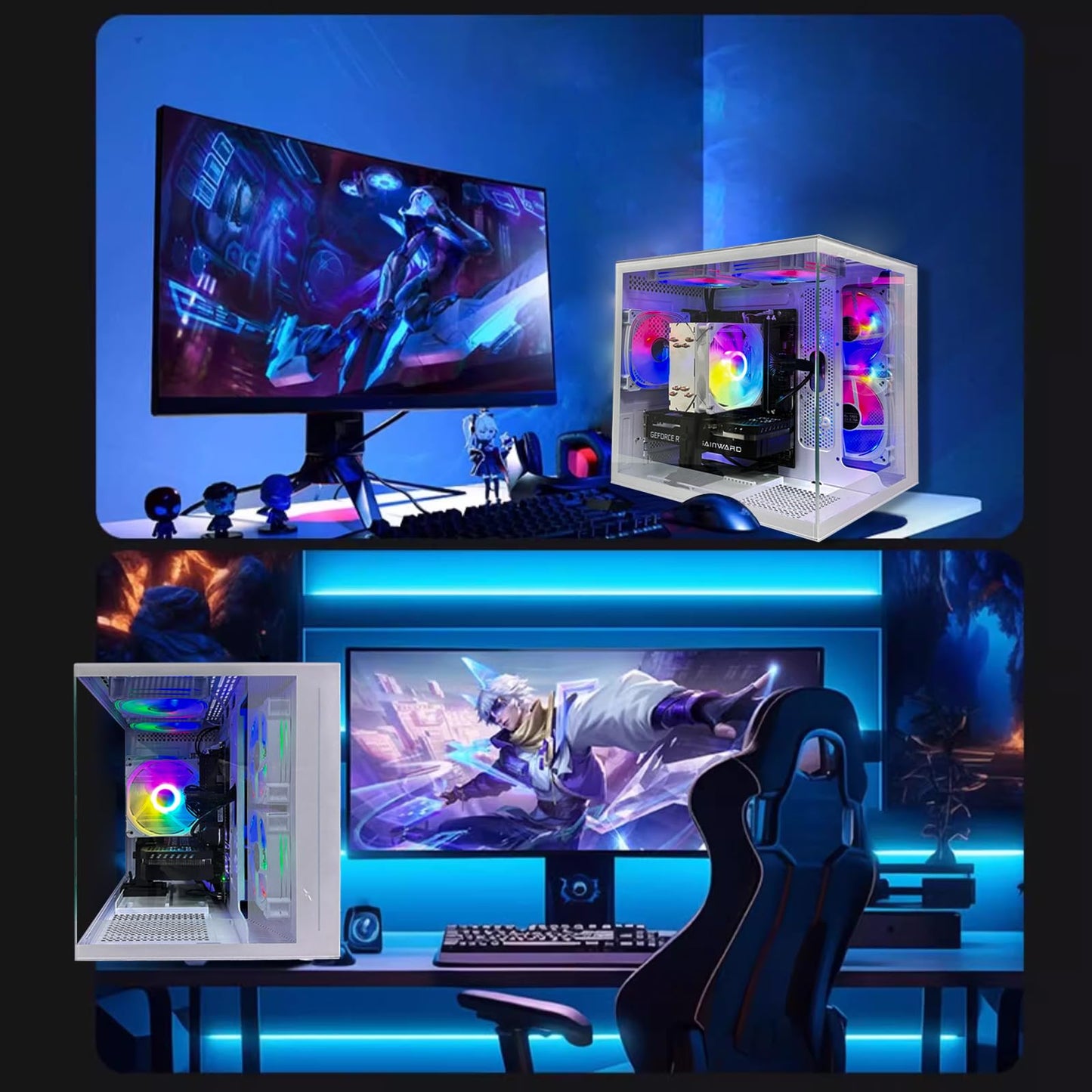 suevery Desktop Computers,32G RAM,1TB NVMe SSD,Core i5-12400F,RTX 3050 6G,Prebuilt Gaming PC,Tower Computer Gamer,Work,VR,4K,Home and Business WiFi 6 White
