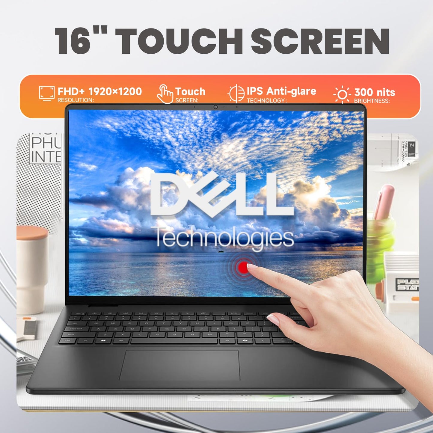 Dell 16-inch Touchscreen Laptop for Work & Study – 16" FHD+ Anti-Glare, 16GB DDR5 RAM, 1TB SSD, Intel 10-Core 7 150U(Up to 5.4GHz), Ai Copilot, Backlit KB, Win 11 Pro, Long Batterie Life