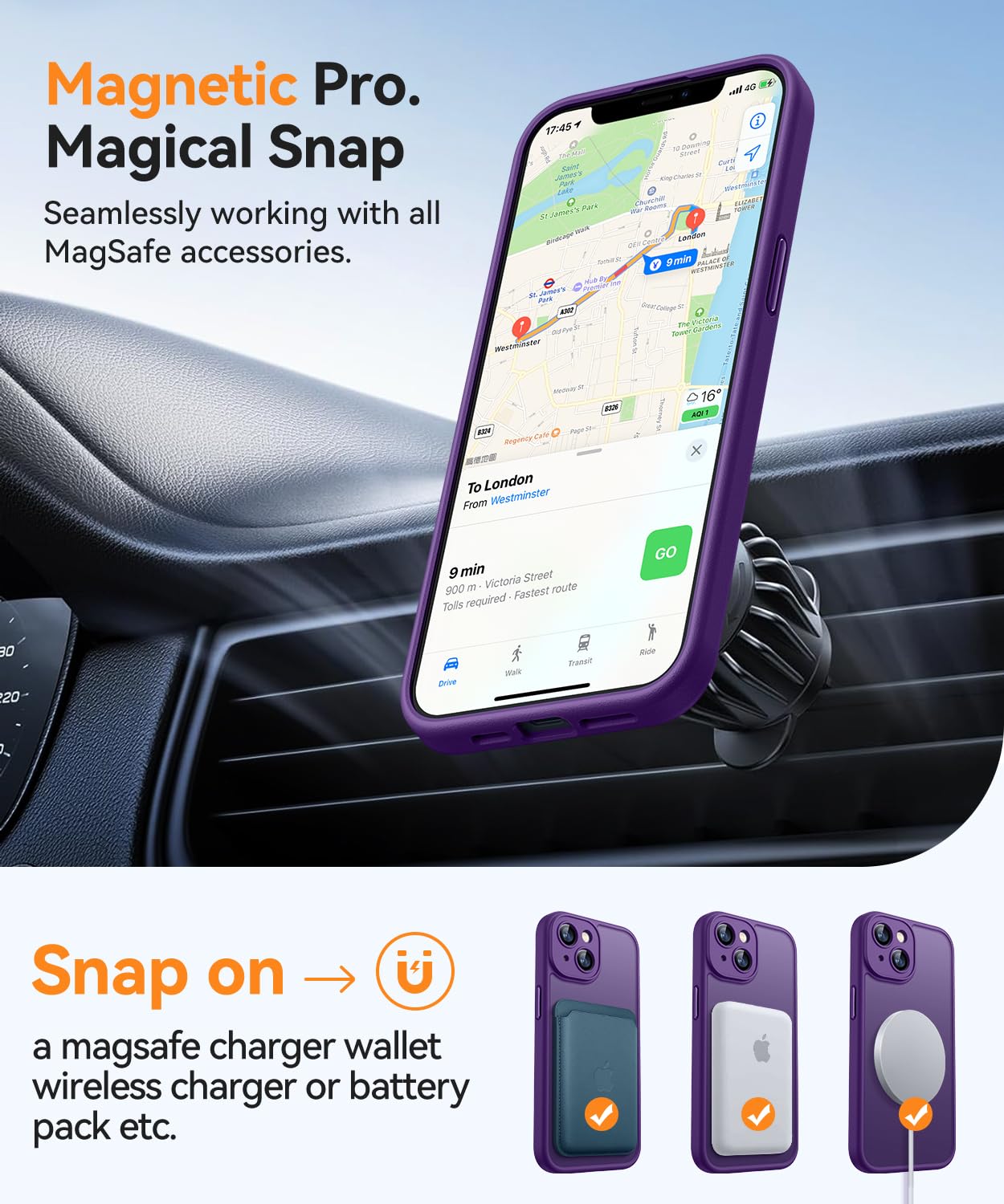 CANSHN Magnetic for iPhone 14 Case, Upgraded [Full Camera Protection] [Compatible with Magsafe] [Translucent Matte] Shockproof Protective Phone Case for iPhone 14 6.1" - Deep Purple