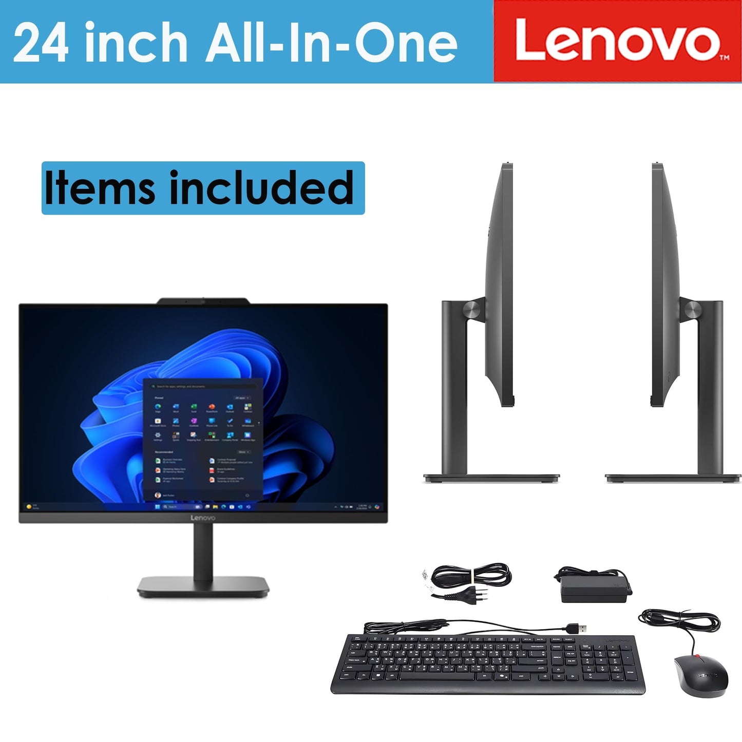 Lenovo AIO 24" FHD All-in-One Desktop Computer, Lifetime Office 365 for Web, Intel 4-Core Processor, 8GB DDR4 RAM, 512GB PCIe SSD, WiFi 6, Bluetooth 5.2, HDMI, Onyx Black, KB, Windows 11 Home