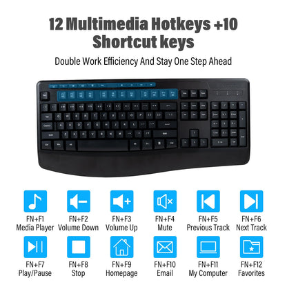 Wireless Keyboard and Mouse Combo,Silent Soft Touch Quiet Keyboard Less Noise 90%,Ergonomic with Wrist Rest,2.4GHz 104 Keys Full Size,2400 DPI Mouse,for PC Computer/Laptop/Mac Air/Mini/Pro