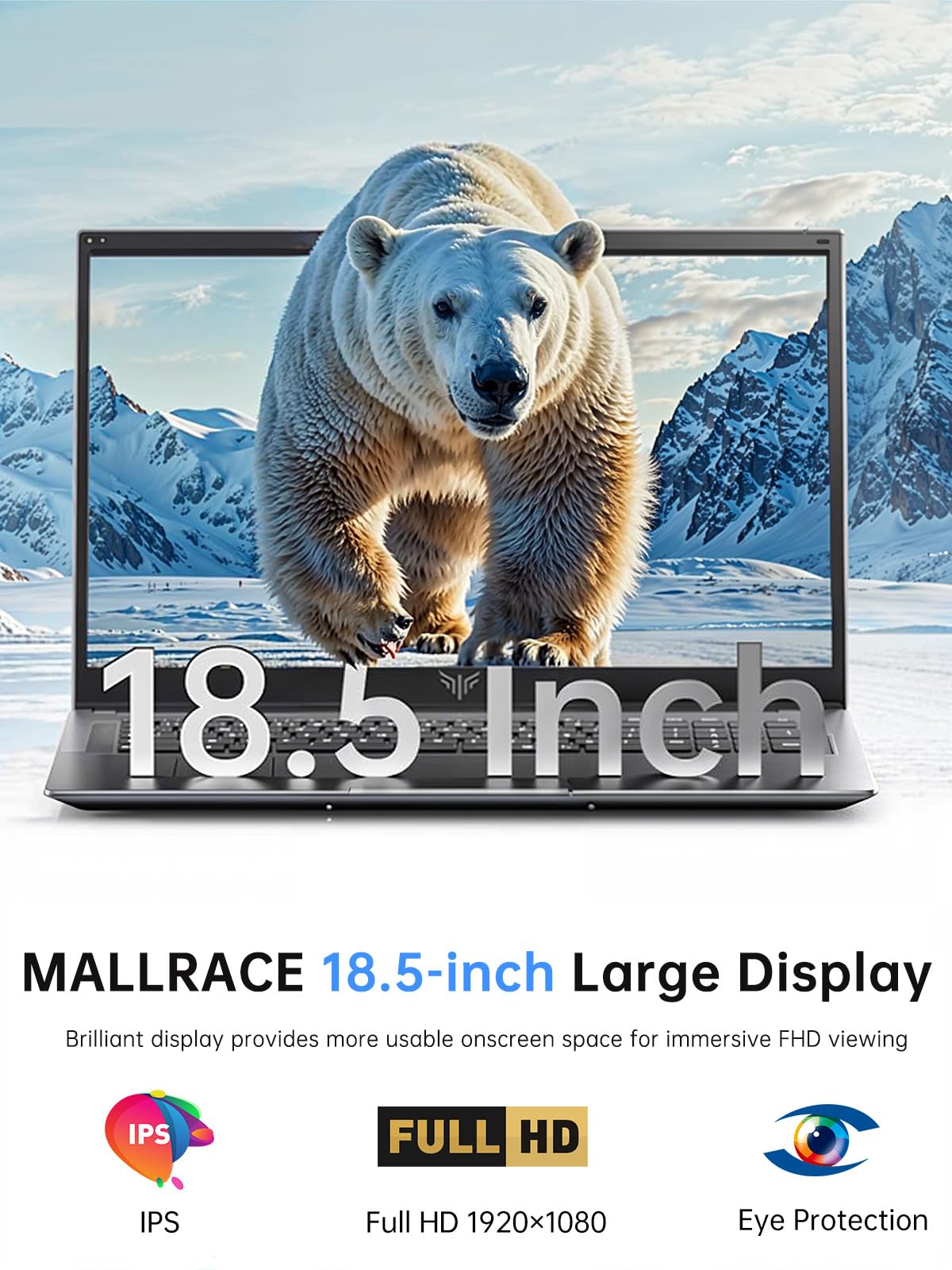 18.5 Inch Laptop with 8000 mAh Battery,Intel N150 Quad-Core Processor UP to 3.6GHZ,16GB DDR4 RAM 512GB SSD,WiFi 5,Full HD IPS Display,WIFI,2025 Windows 11 Laptops Computer for Business Office Student