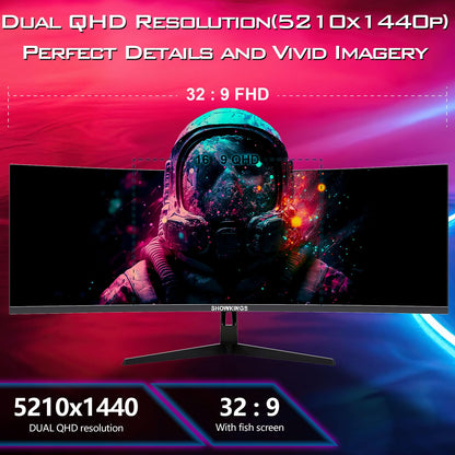 SHOWKINGS 49 Inch Curved Ultrawide QHD Gaming Monitor, 1500R 165Hz 32:9 QHD 5120x1440 Computer Monitor, 127% sRGB VESA Display HDR, Supports Wall Mounted Installation, Eye Care