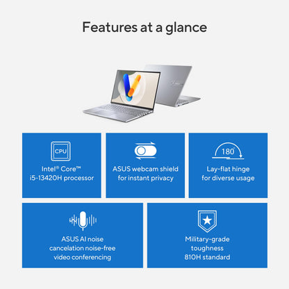 ASUS Vivobook 16 Laptop, 16" WUXGA 60Hz Display, Intel Core i5-13420H, Iris Xᵉ Graphics, 16GB Memory, 512GB Storage, Windows 11, Cool Silver, F1605VA-ES56