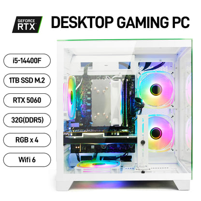 LXZ Gaming PC Desktop Computer, Core i5-14400F, GeForce RTX 5060 8GB, 32GB DDR5 RAM, 1TB SSD, WiFi 6, 650W PSU, Black Tower Prebuilt PC