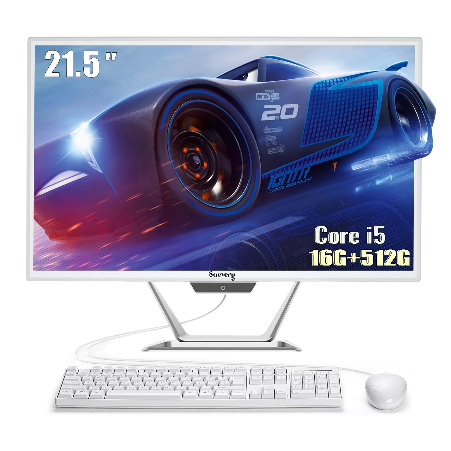 suevery All-in-One PC 21.5 AIO Desktop Computer Core I5, 512G SSD, DDR4 16G RAM, HD Webcam, Wi-Fi6, 1080P Gaming All in One 22" FHD Business Display for Home Office with Keyboard & Mouse