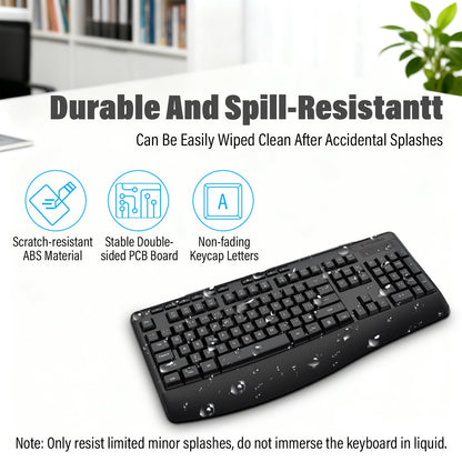 Wireless Keyboard and Mouse Combo,Silent Soft Touch Quiet Keyboard Less Noise 90%,Ergonomic with Wrist Rest,2.4GHz 104 Keys Full Size,2400 DPI Mouse,for PC Computer/Laptop/Mac Air/Mini/Pro