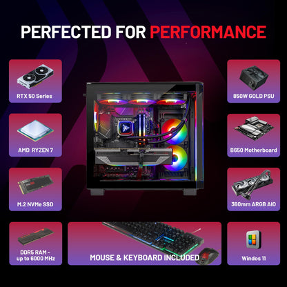 NEW Skytech King 95 Gaming PC Desktop, Ryzen 7 9800X3D 4.7 GHz (5.2 GHz Turbo Boost), NVIDIA RTX 5070 12GB GDDR7, 1TB Gen4 SSD, 32GB DDR5 RAM 6000 RGB, 850W Gold PSU, 360mm ARGB AIO, Wi-Fi, Win 11 Home